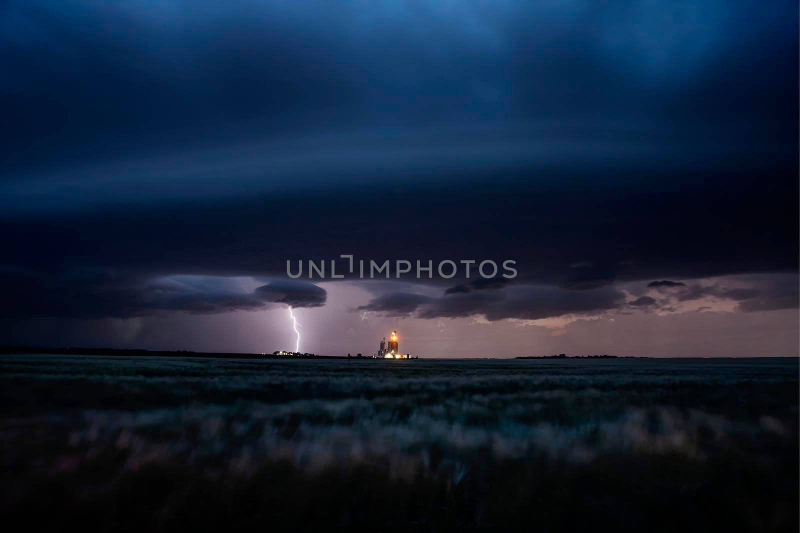 Major lightning Saskatchewan storm in summer rural Canada