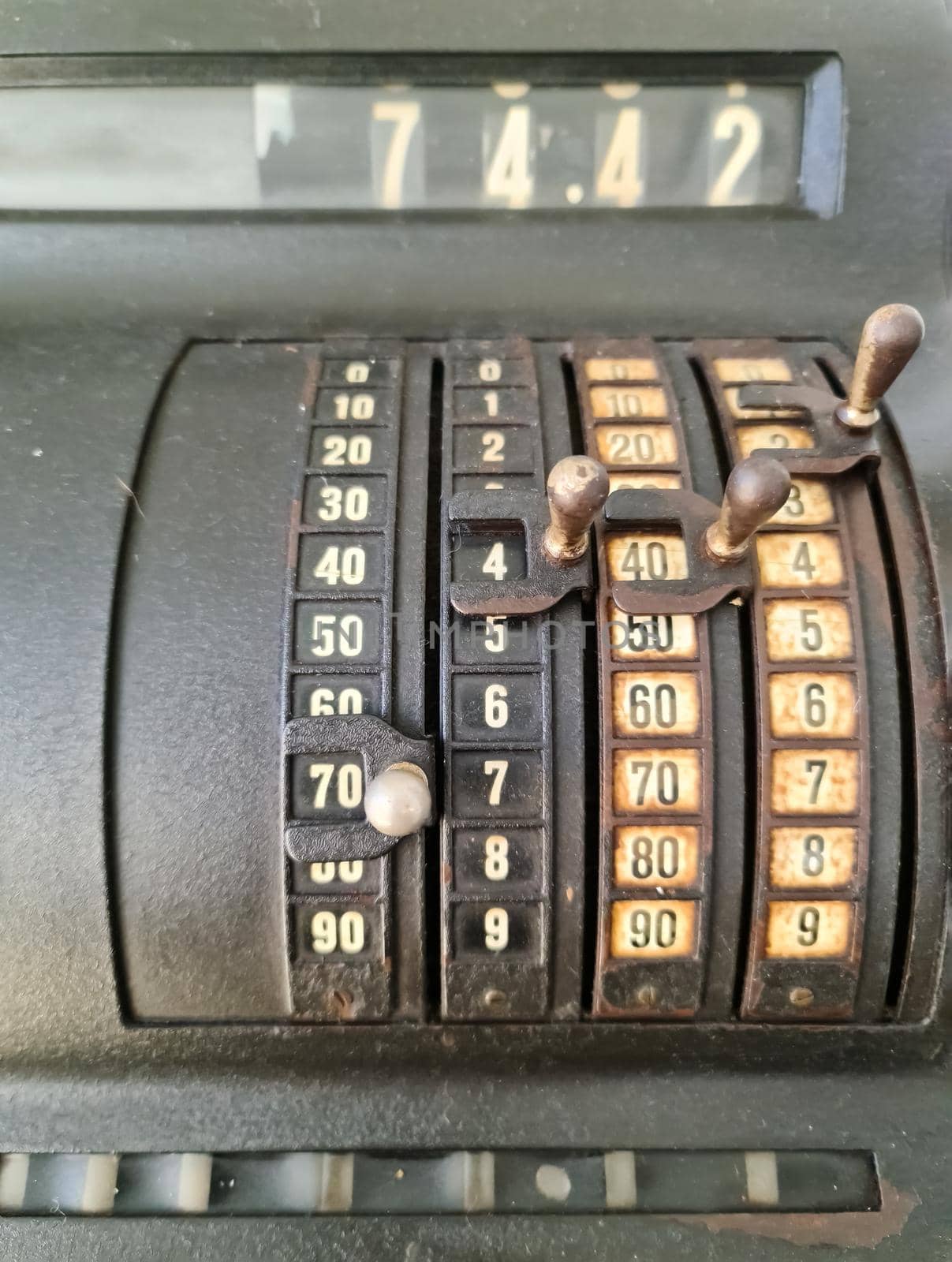 Close up of old cash register in vintage look