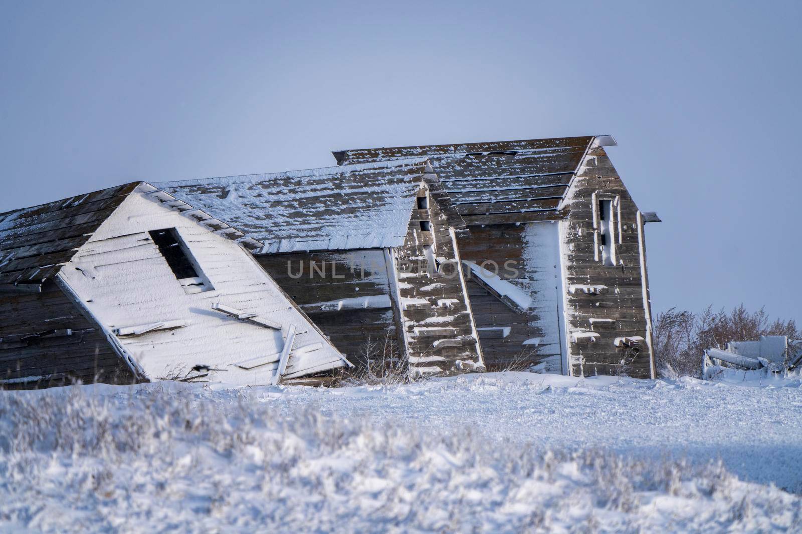 Old Farm Ranch in the Prairie of Saskatchewan Winter