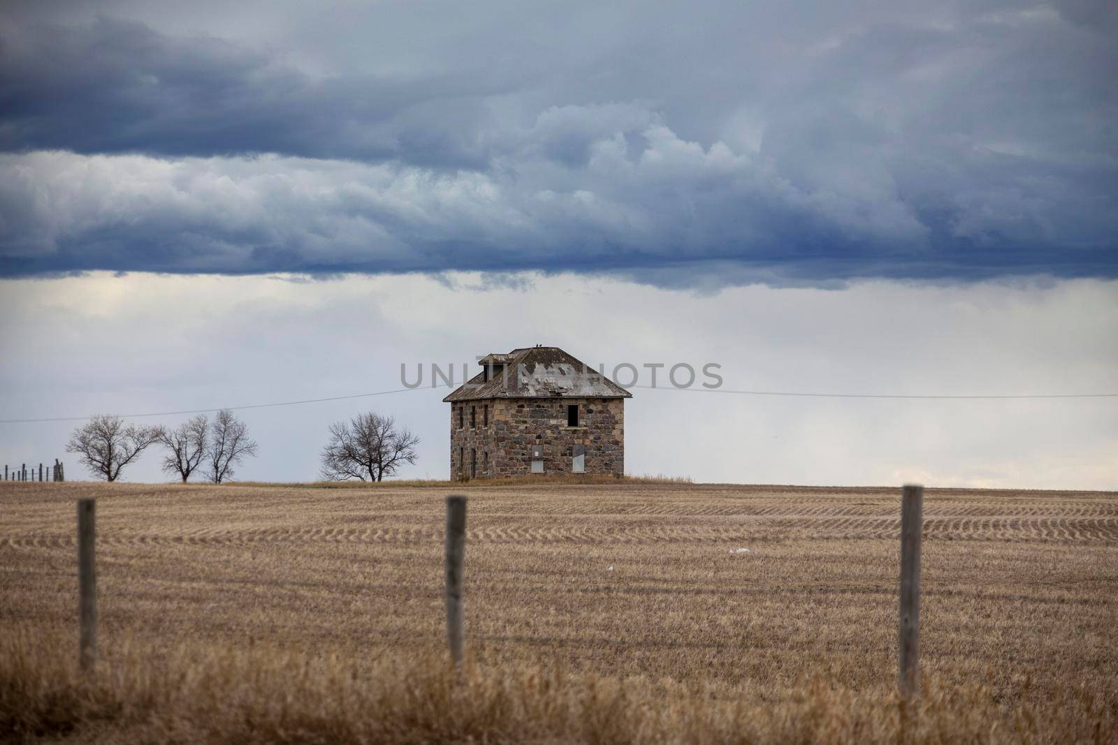 Prairie Storm Clouds in Saskatchewan Canada Stone House Abandoned