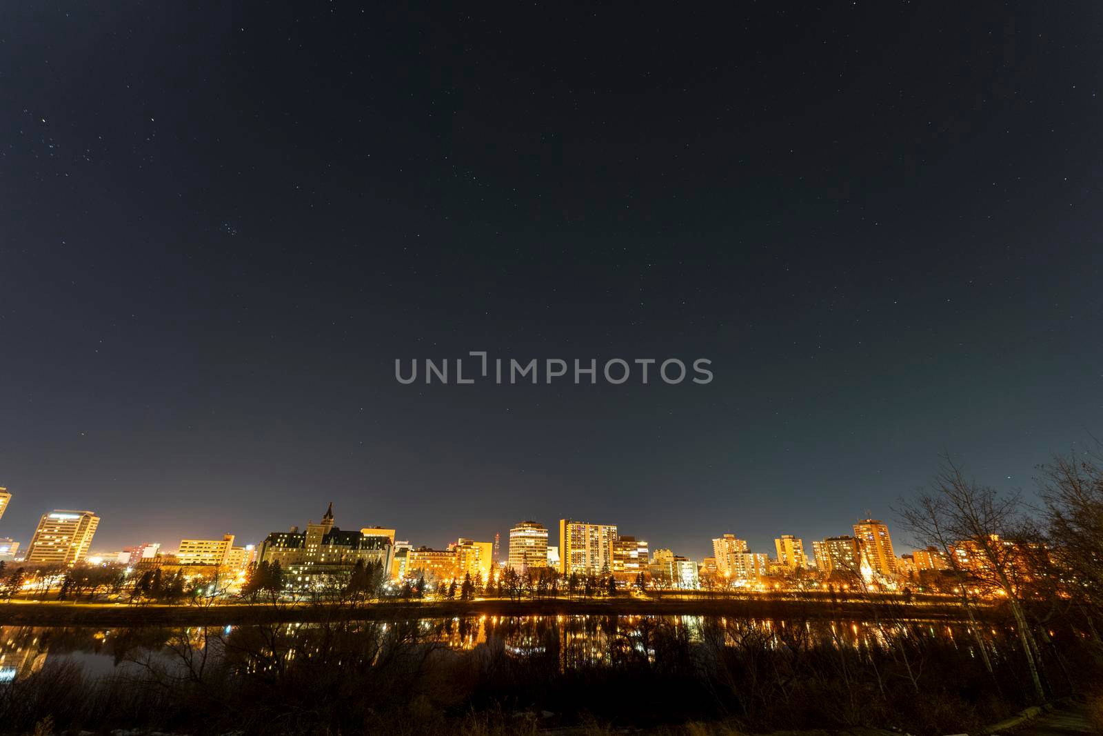 Night Photo Saskatoon cityscape skyline Canada Saskatchewan