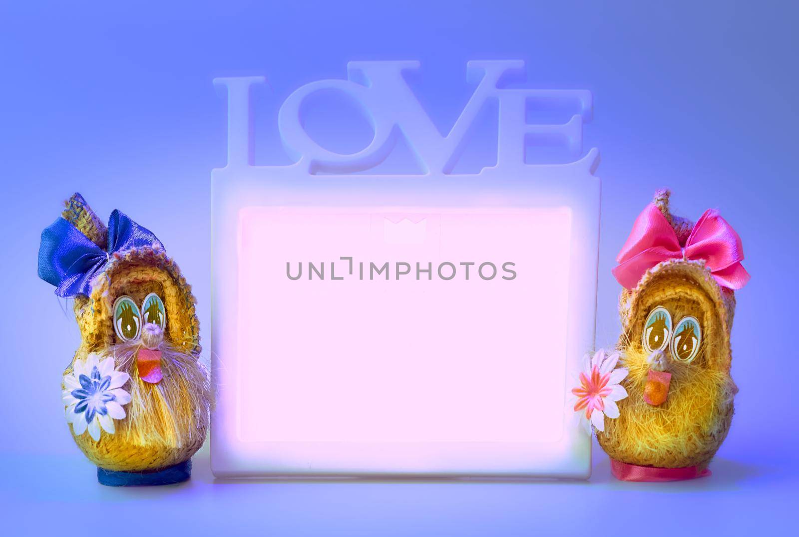 Two funny gnomes and love frame on a blue background by jovani68