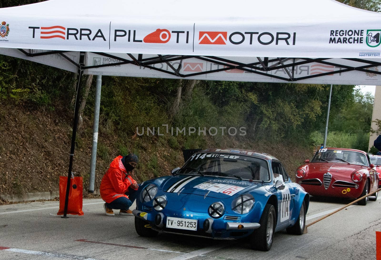 PESARO , ITALY - OTT 10 - 2021 : vintage CAR renault alpine  IN RACE IN PESARO SAN BARTOLO