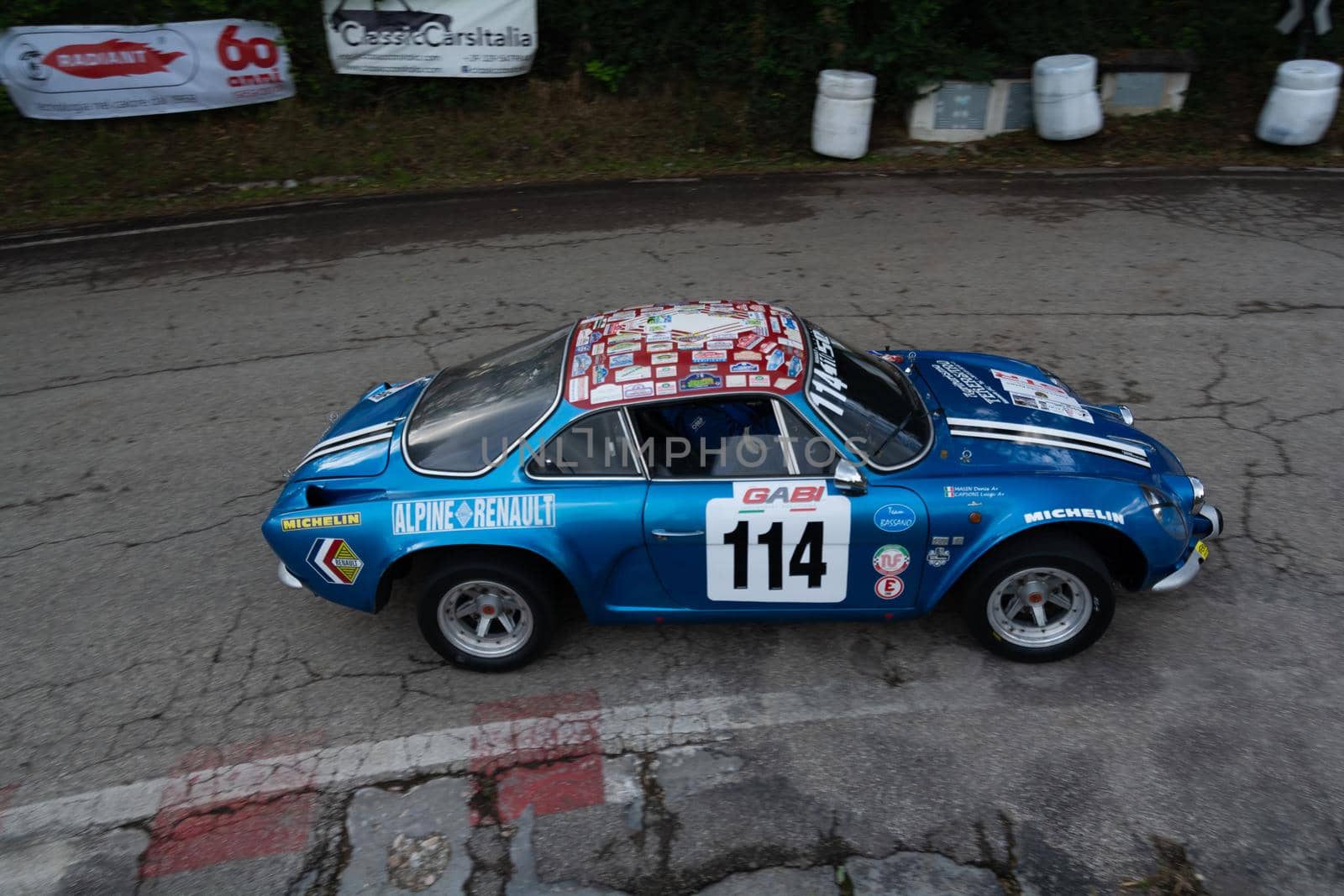 PESARO , ITALY - OTT 10 - 2021 : vintage renault alpine  IN RACE IN PESARO SAN BARTOLO