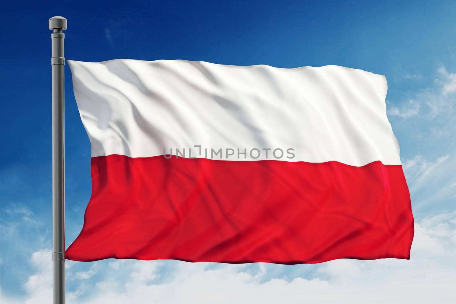 Flag of Poland on blue sky background