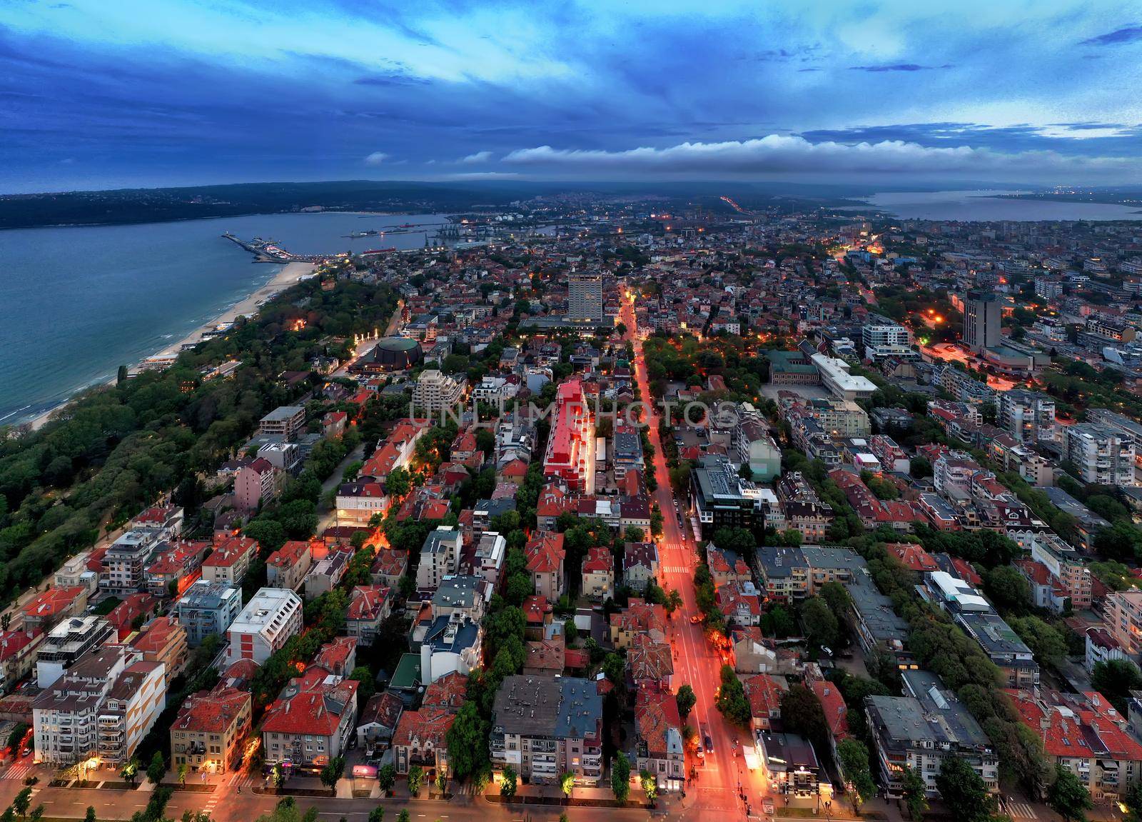 Varna, Bulgaria aerial drone view. Beautiful panorama of city