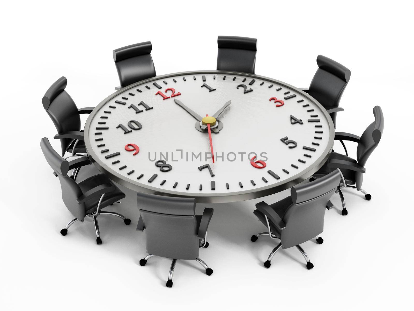 Clock on the round meeting table.