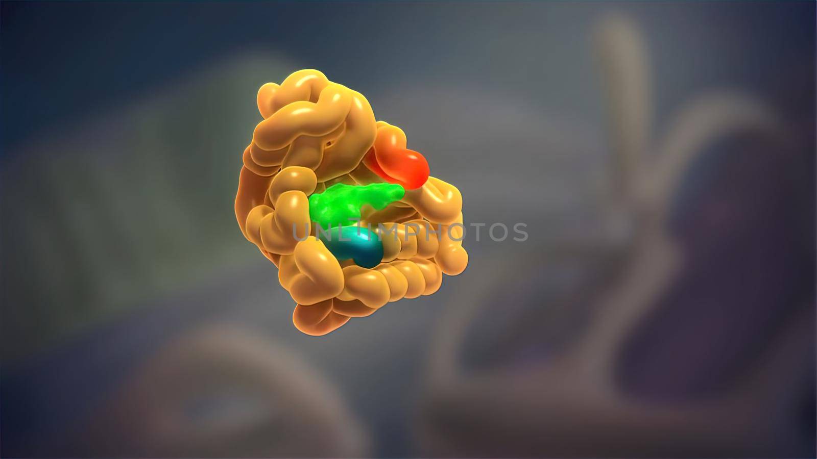 Cell nucleus and protein 3d 3d illustration