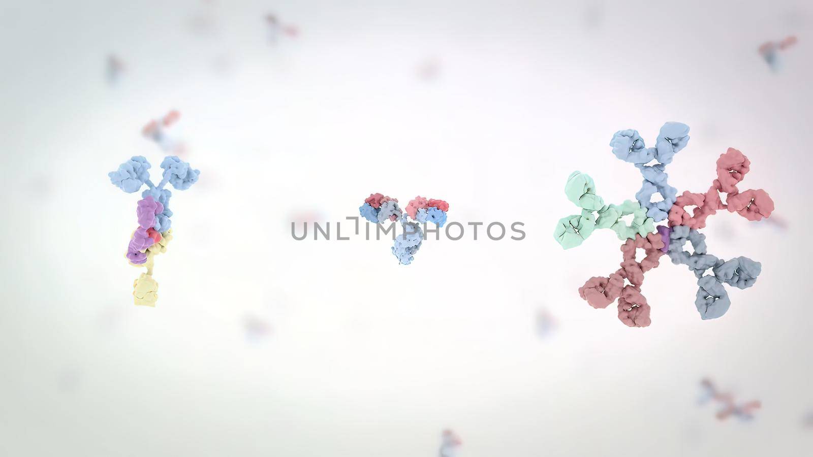 Antibodies are proteins produced by the immune system to fight infections. 3D Render