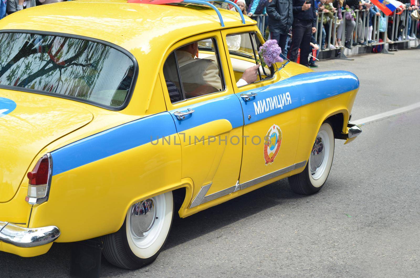 PYATIGORSK, RUSSIA - MAY 09, 2017: Historical police car GAZ - M20 Pobeda Militia