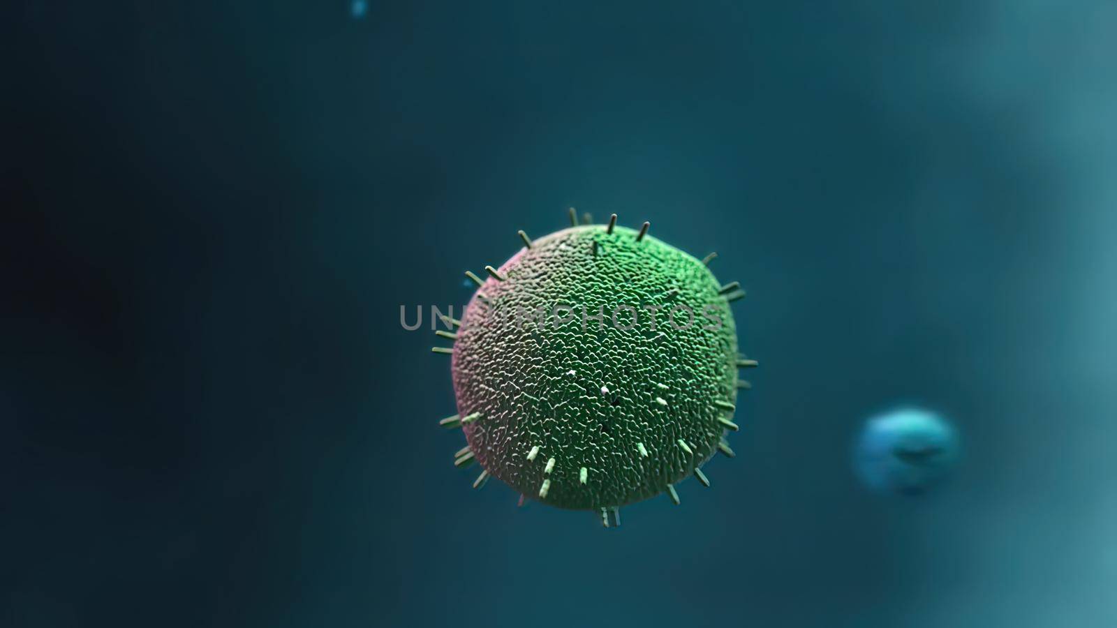 Antibodies attack a cancer cell or virus in purple and blue color .3D illustration