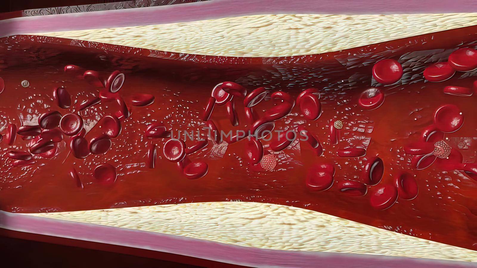 Atherosclerosis with cholesterol blood or plaque in vessel cause of coronary artery disease 3D illustration