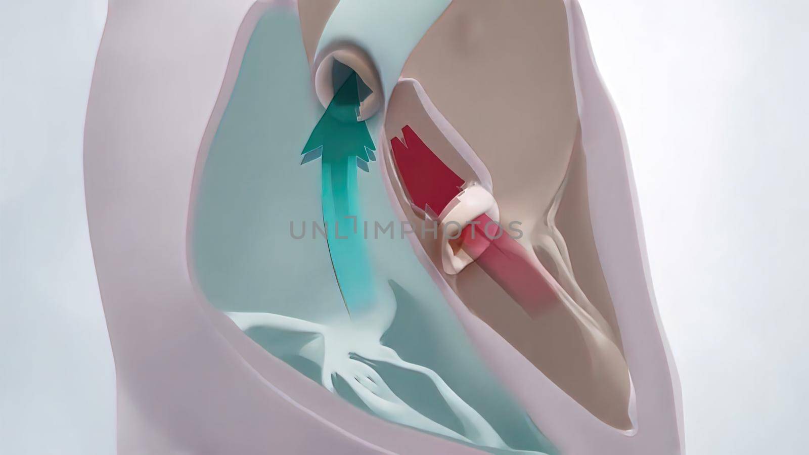 The aortic valve is a valve in the human heart between the left ventricle and the aorta. It is one of the two semilunar valves of the heart, the other being the pulmonary valve. 3D Render