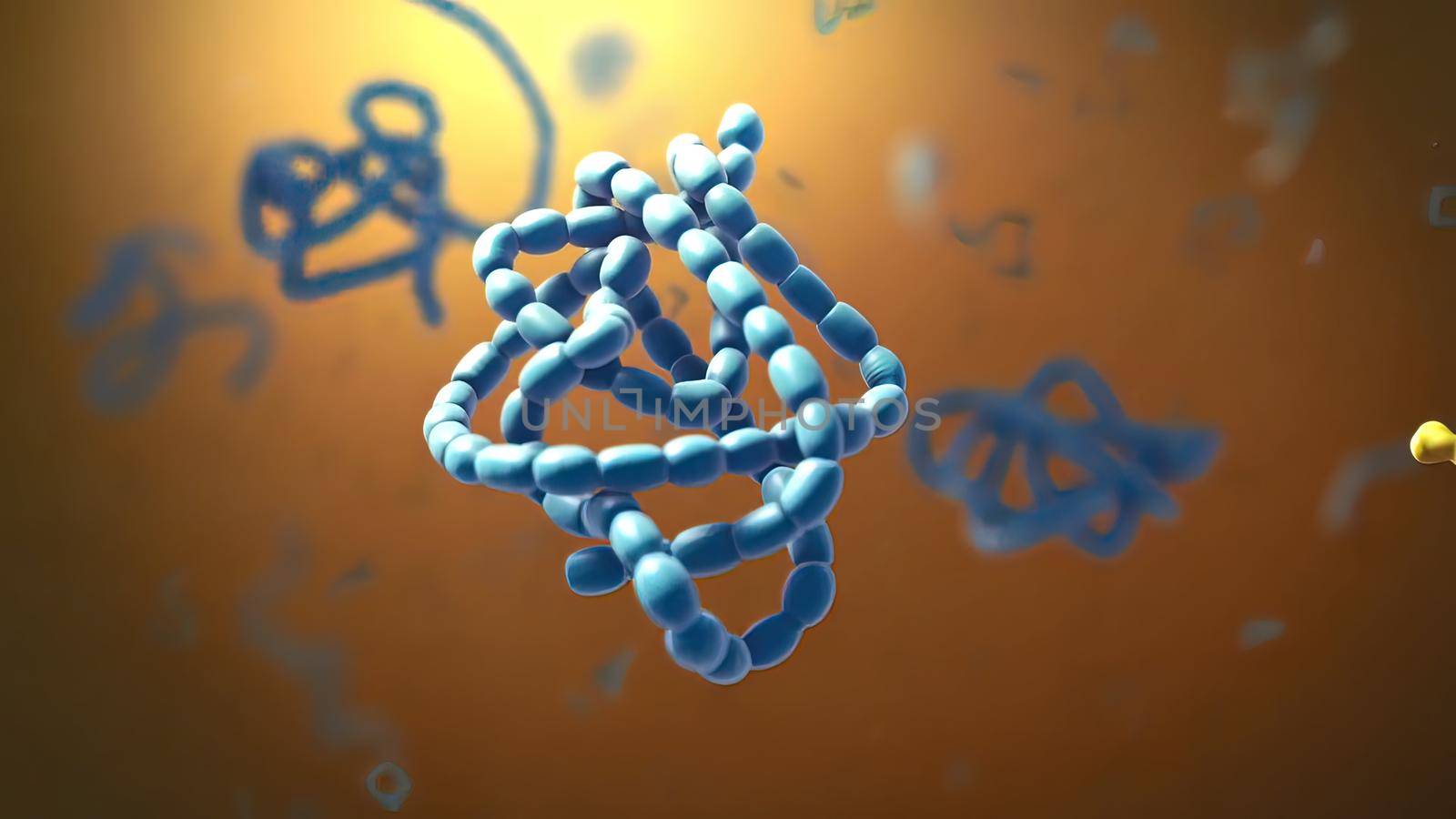 Cell structure. Endoplasmic reticulum Travel inside the cell showing the mitochondria producing energy. 3D illustration