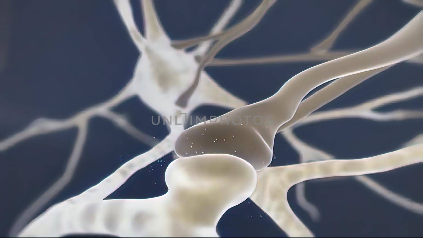 Brain cell synapse showing chemical messengers or neurotransmitters released by creativepic