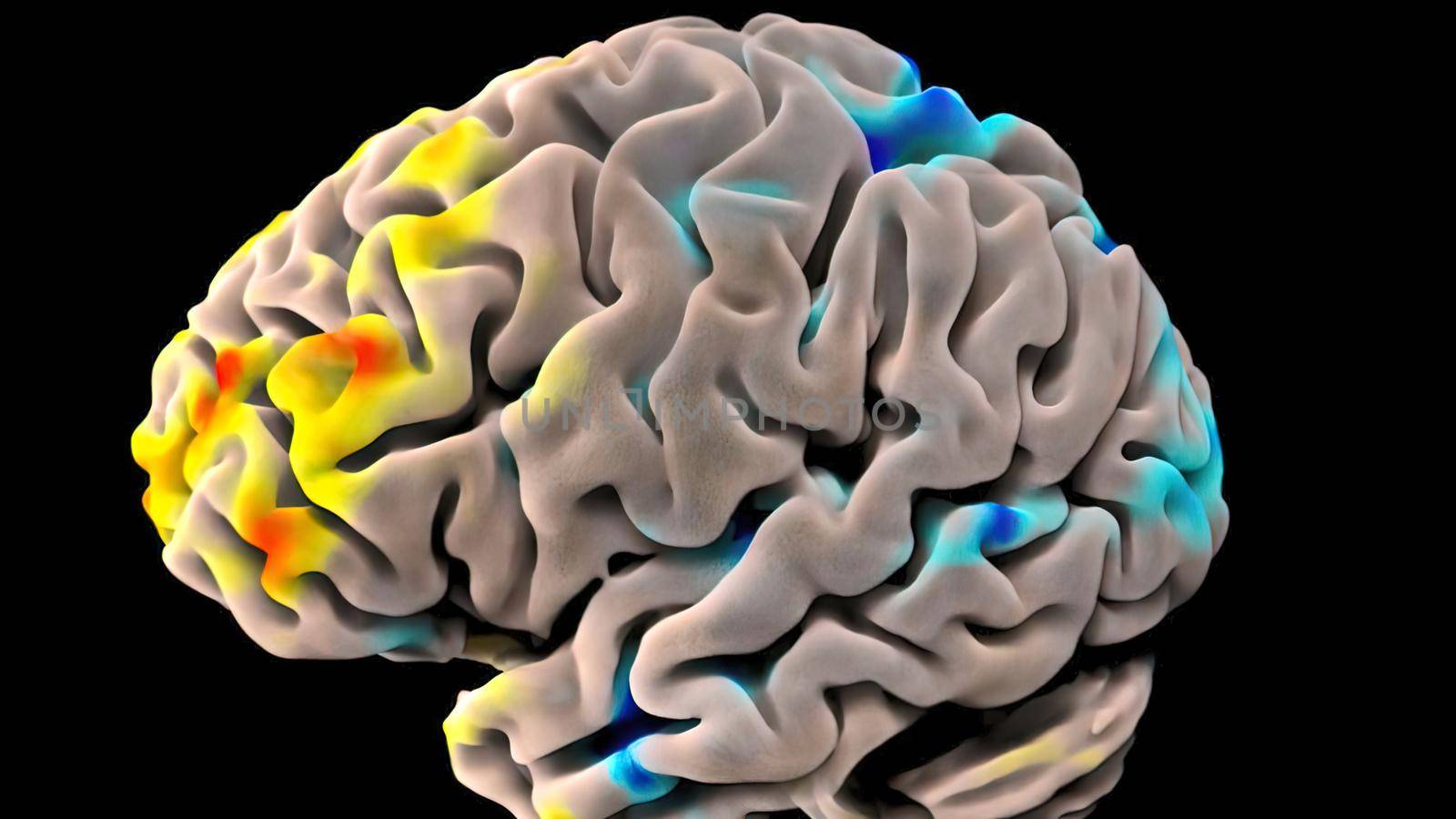 Human brain with neuronal impulses. Spinning. Loopable 3D illustration