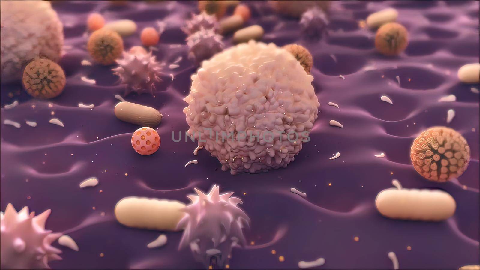 Bacteria and virus in the immune system. 3D illustration
