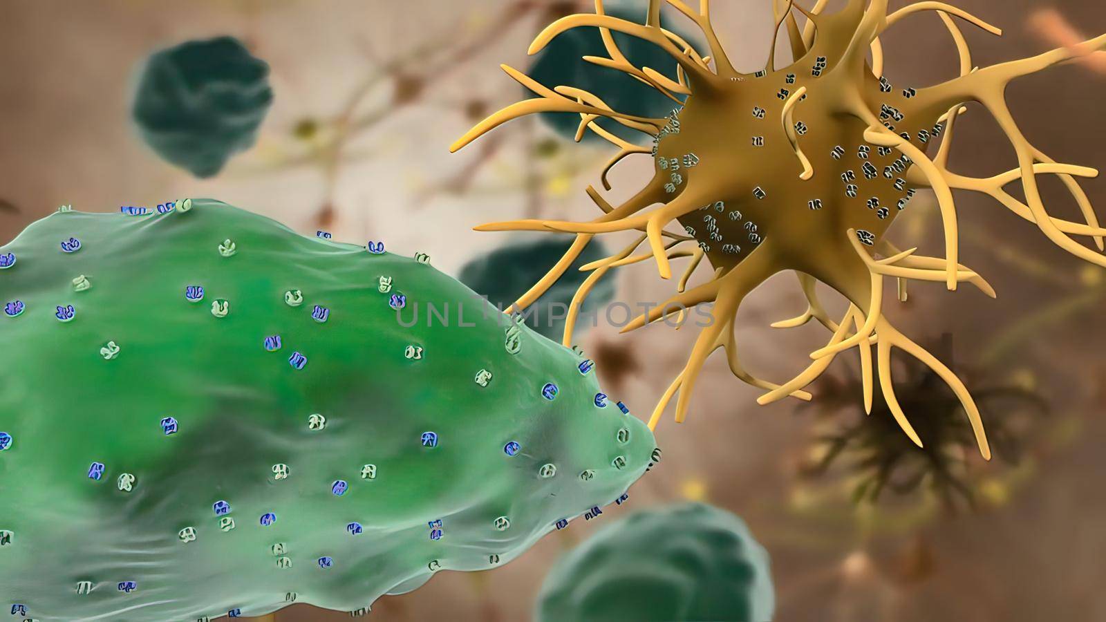Microglia and macrophages of the central nervous system.The contribution of microglia priming and systemic inflammation to chronic neurodegeneration 3D illustration