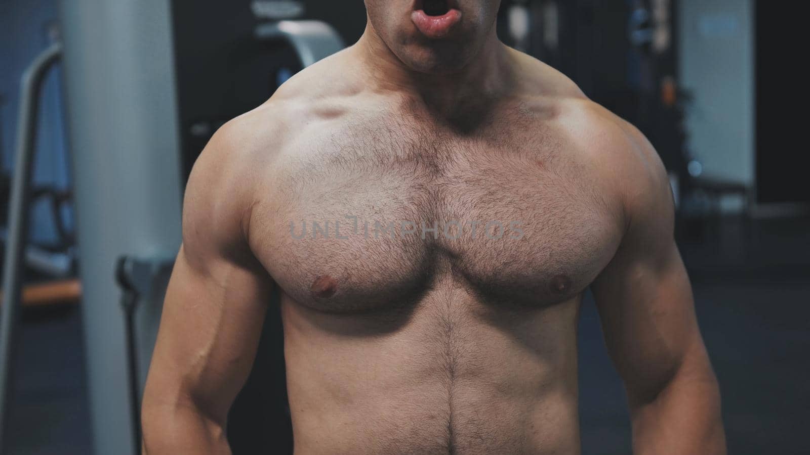 Muscular arab man posing in the gym. by DovidPro