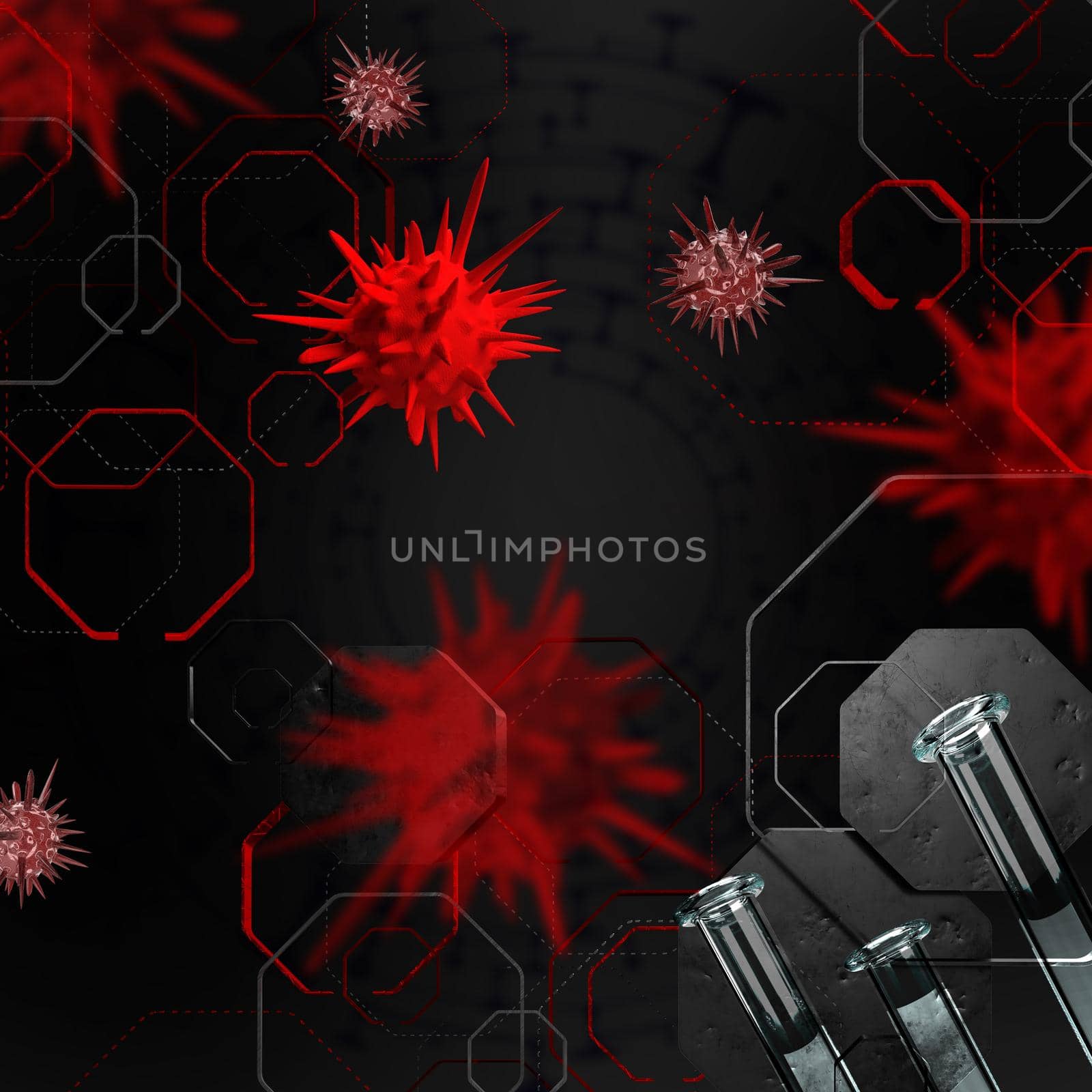 Antiviral drug research black abstract 3d illustration by kisika