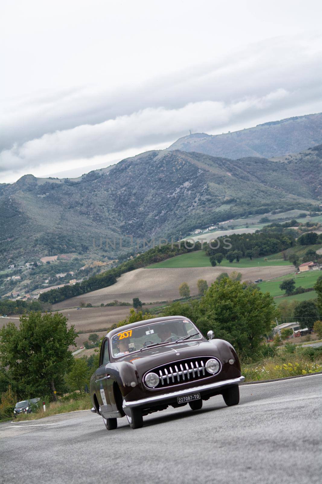 FIAT 1100 E GHIA SUOPER GIOIELLO on an old racing car in rally Mille Miglia 2020 the famous italian historical race (1927-1957) by massimocampanari