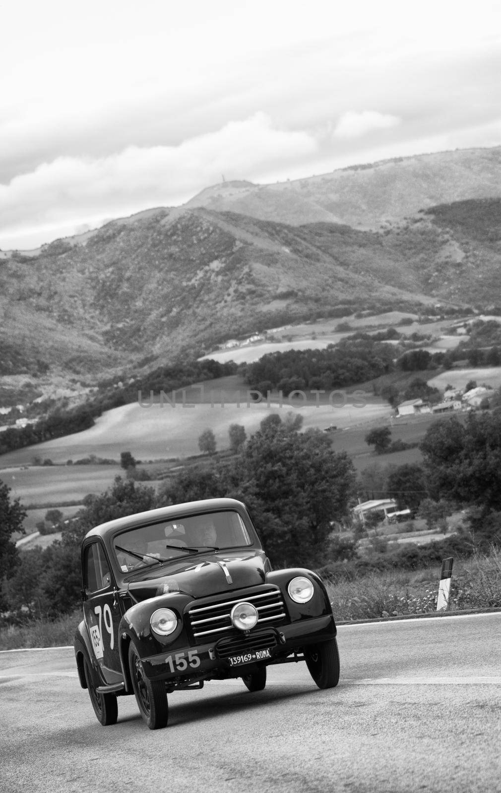 FIAT 500 C on an old racing car in rally Mille Miglia 2020 the famous italian historical race (1927-1957) by massimocampanari