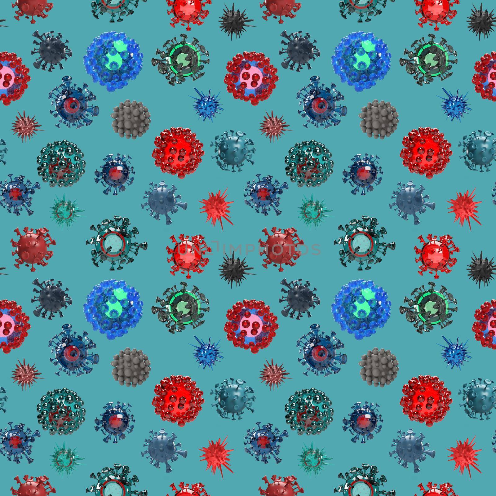 Virus cells seamless pattern on turquoise background by kisika