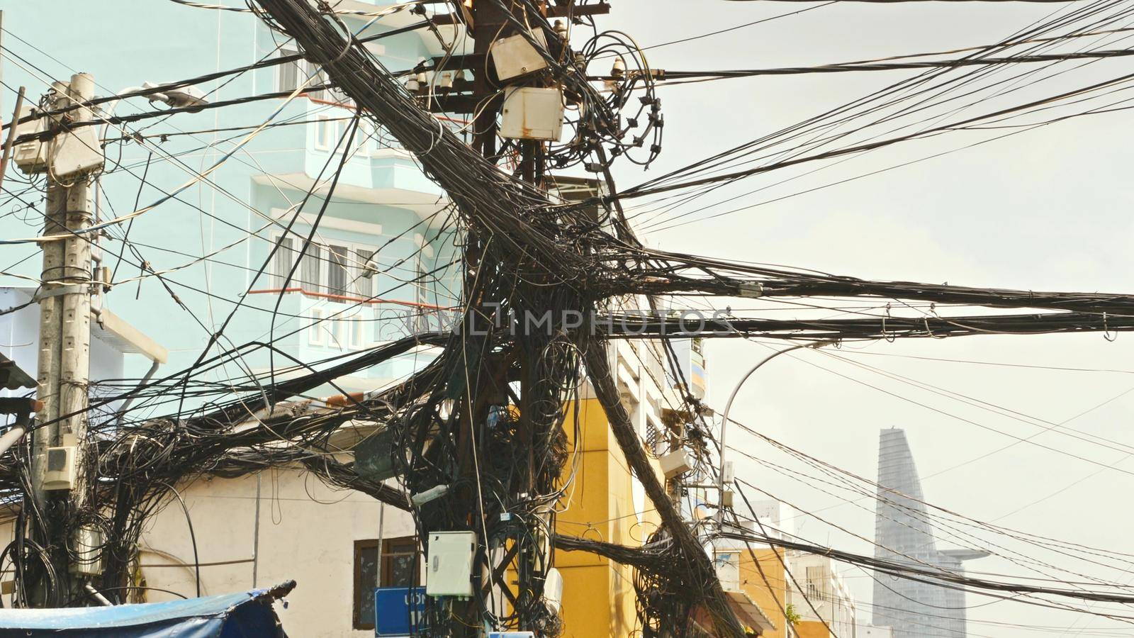 The web of power lines on the streets of Ho Chi Minh City