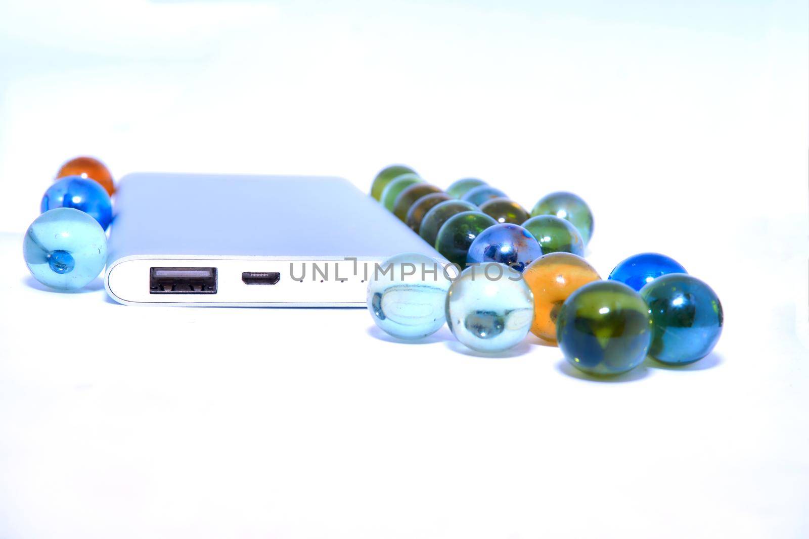 Portable blue hard drive memory with multi colors glass balls by jovani68