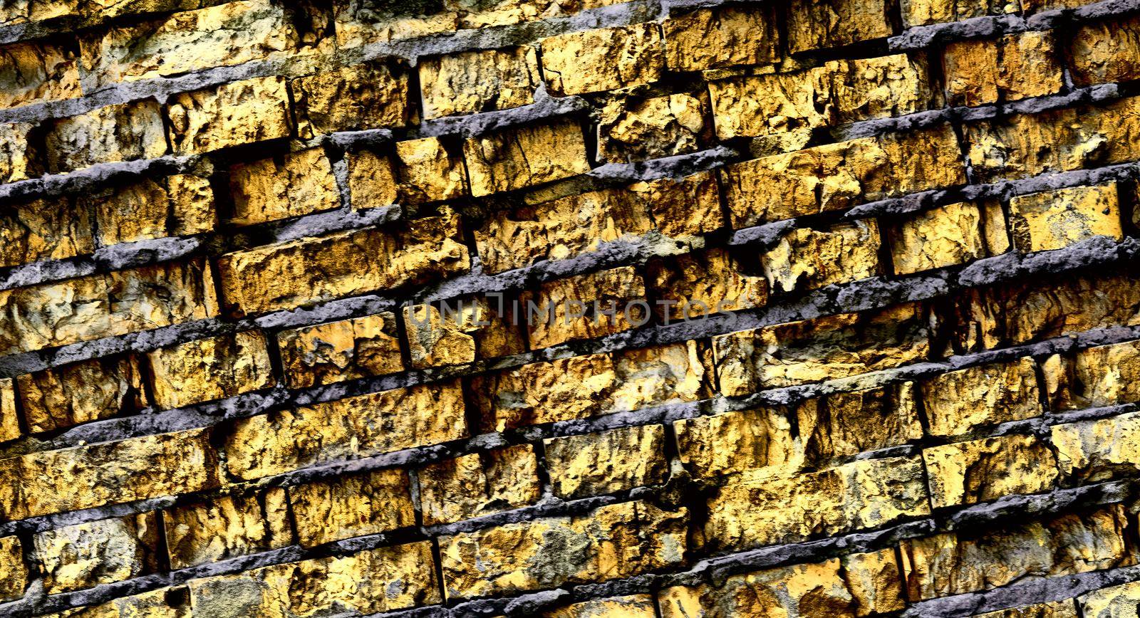 Big full background of detailed old dark yellow brick wall by jovani68