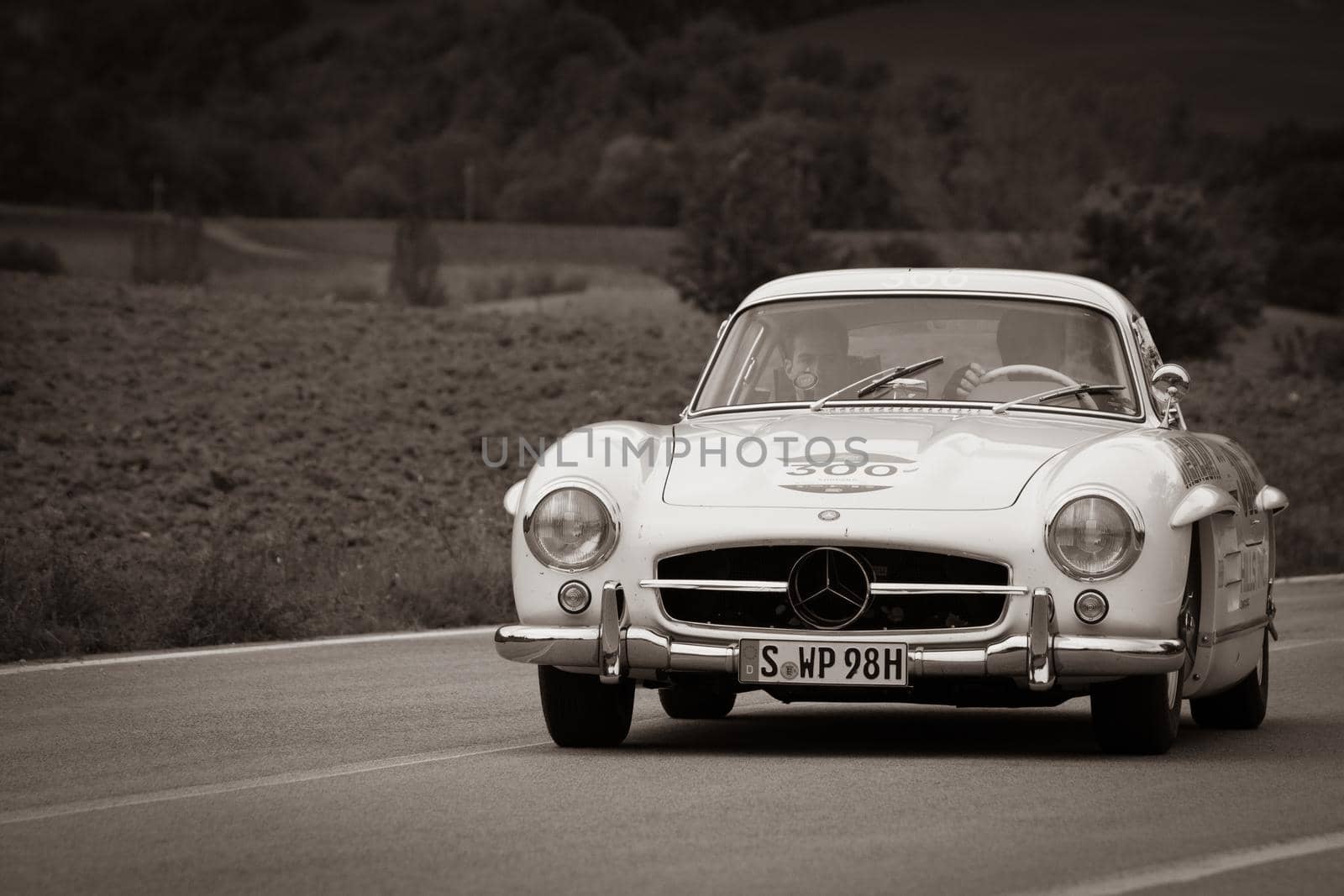 MERCEDES-BENZ 300 SL W 198 1954 on an old racing car in rally Mille Miglia 2020 the famous italian historical race (1927-1957) by massimocampanari