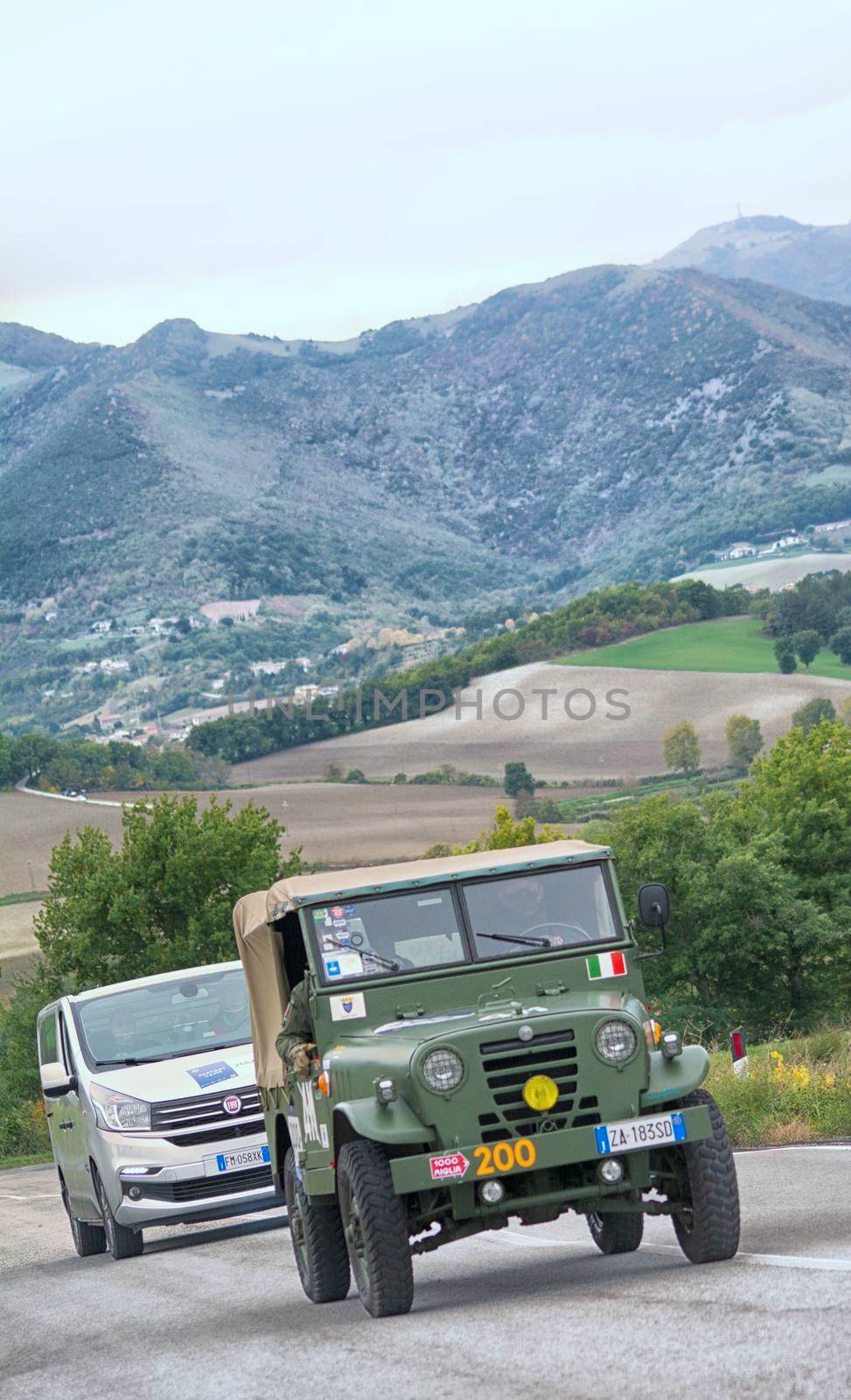 CAGLI , ITALY - OTT 24 - 2020 : ALFA ROMEO 1900 M MATTA 1952 on an old racing car in rally Mille Miglia 2020 the famous italian historical race (1927-1957)