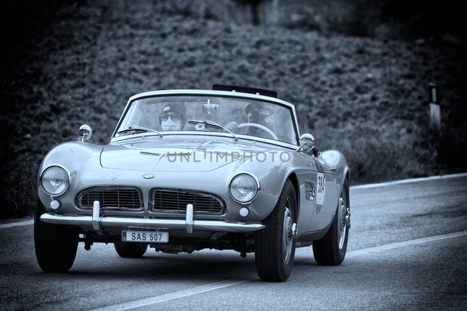 BMW 507 1957 on an old racing car in rally Mille Miglia 2020 the famous italian historical race (1927-1957 by massimocampanari