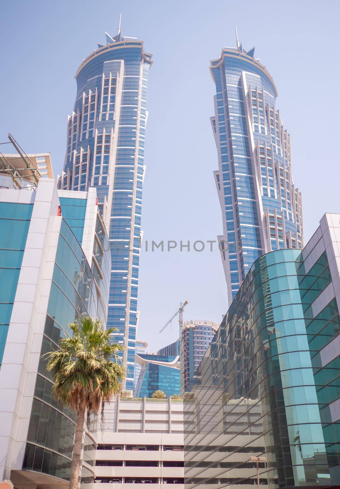 Modern buildings in Dubai on a clear day.