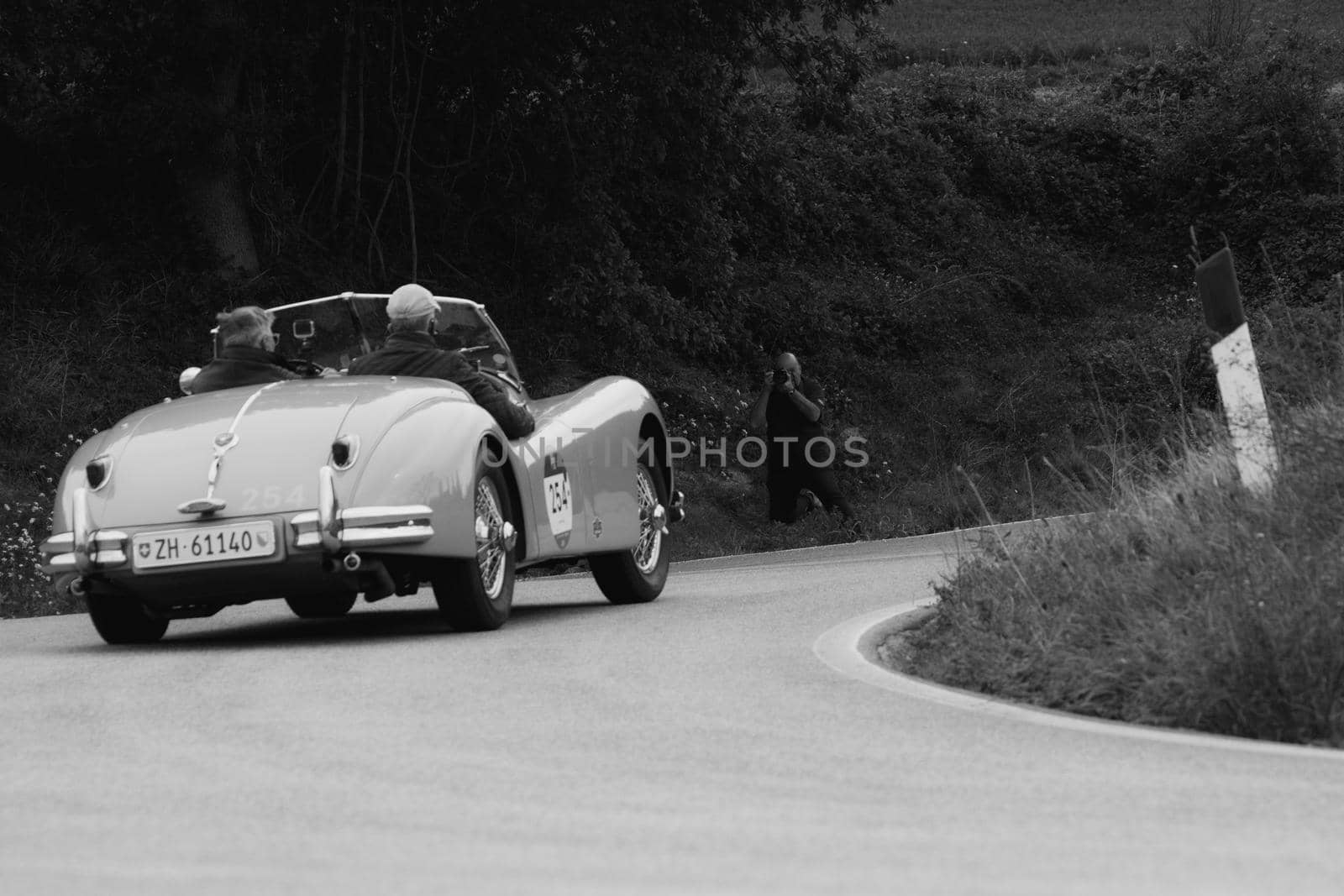 JAGUAR XK 140 OTS SE 1954 on an old racing car in rally Mille Miglia 2020 the famous italian historical race (1927-1957 by massimocampanari