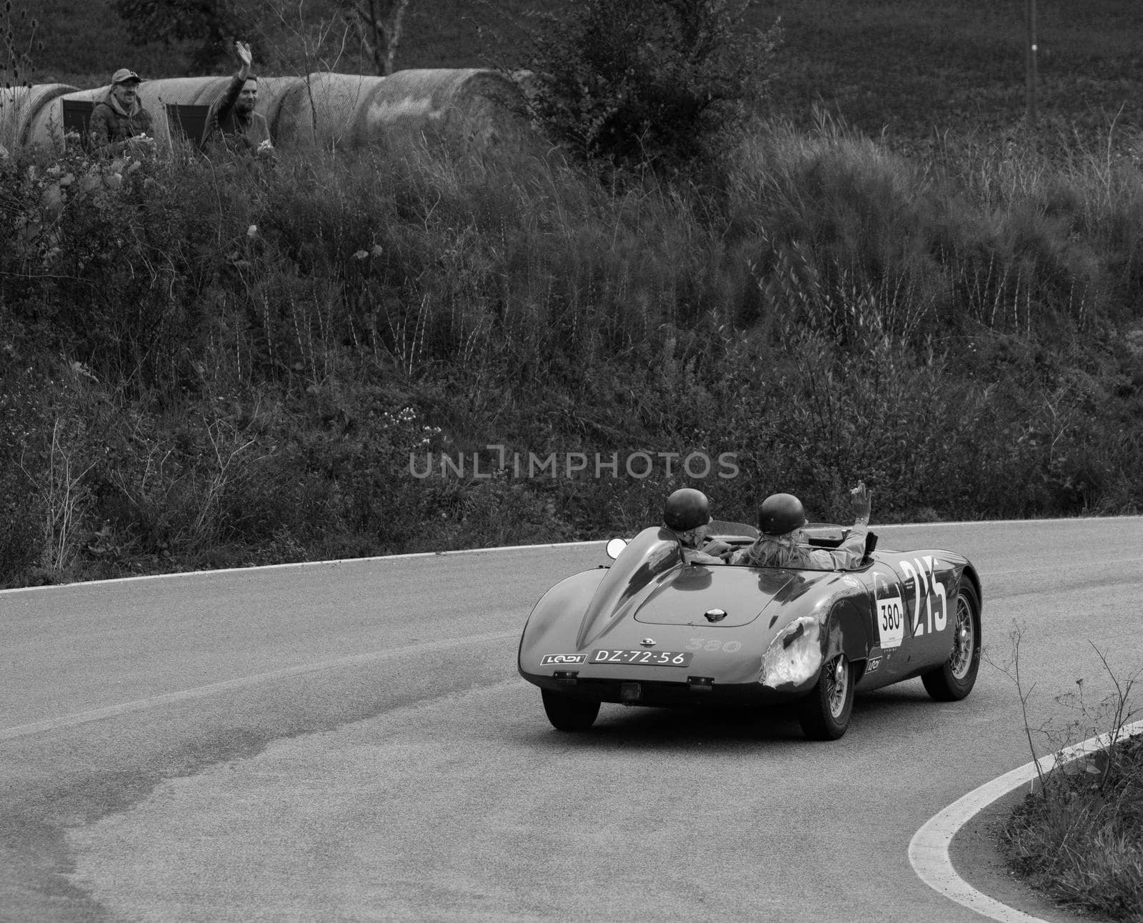 CAGLI , ITALY - OTT 24 - 2020 : OSCA S187/750 1956 on an old racing car in rally Mille Miglia 2020 the famous italian historical race (1927-1957
