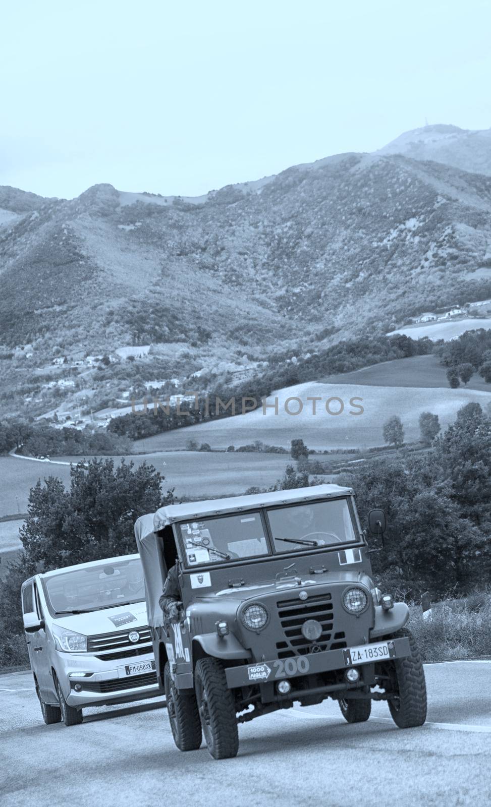 CAGLI , ITALY - OTT 24 - 2020 : ALFA ROMEO 1900 M MATTA 1952 on an old racing car in rally Mille Miglia 2020 the famous italian historical race (1927-1957)