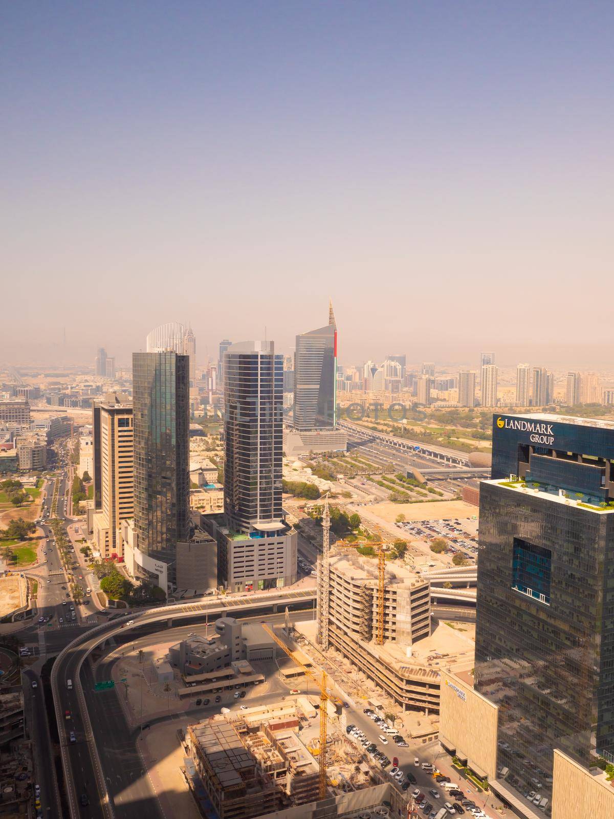 Panorama of the area with skyscrapers in Dubai
