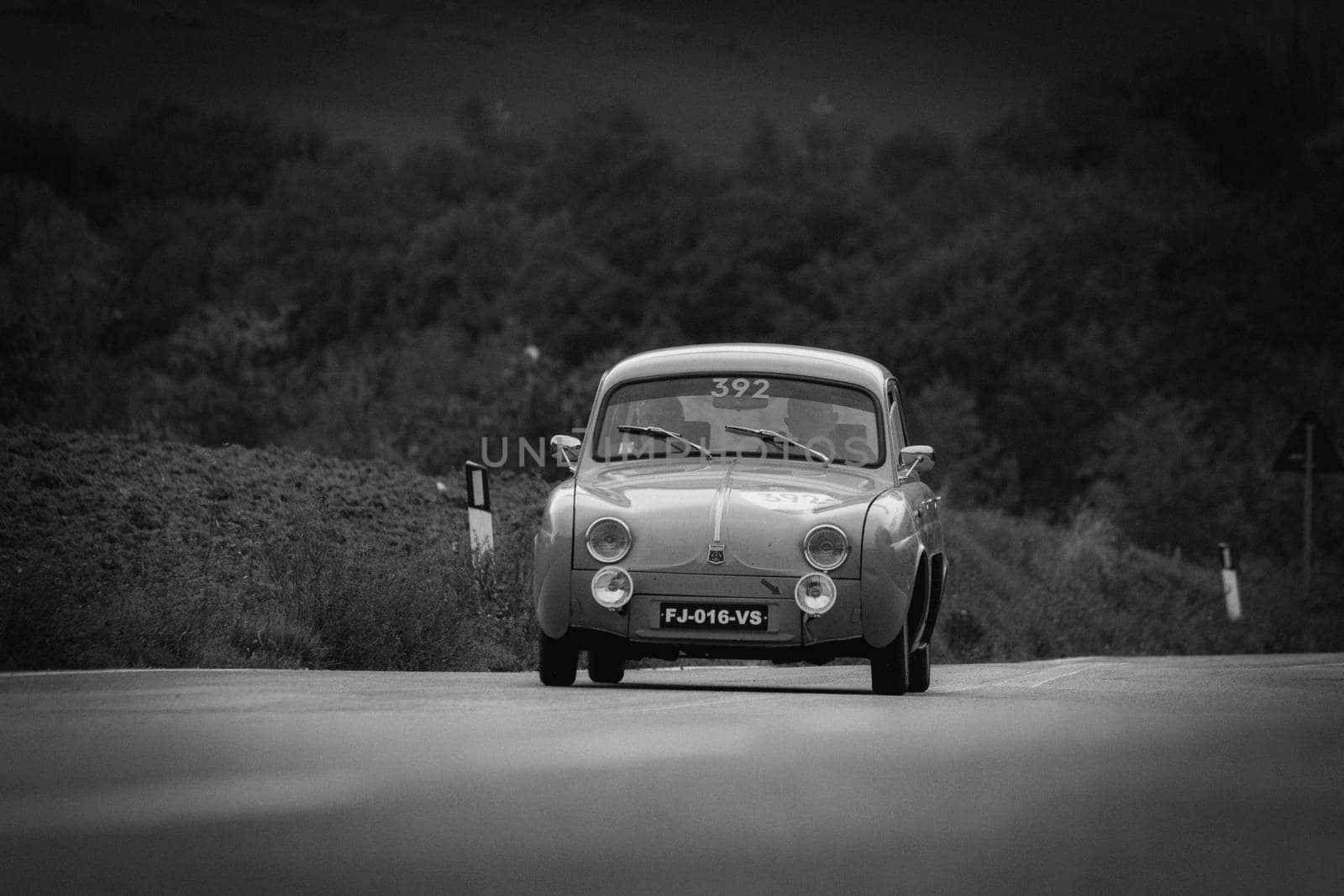 RENAULT DAUPHINE 1957 on an old racing car in rally Mille Miglia 2020 the famous italian historical race (1927-1957 by massimocampanari