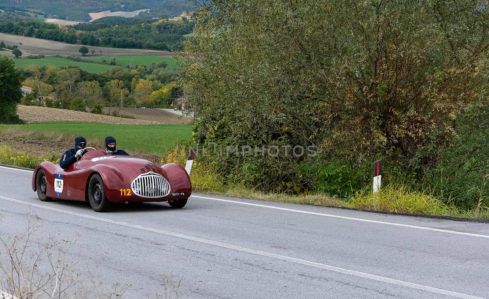 FIAT-LANCIA APRILIA BARCHETTA FAINA 1939 on an old racing car in rally Mille Miglia 2020 the famous italian historical race (1927-1957 by massimocampanari