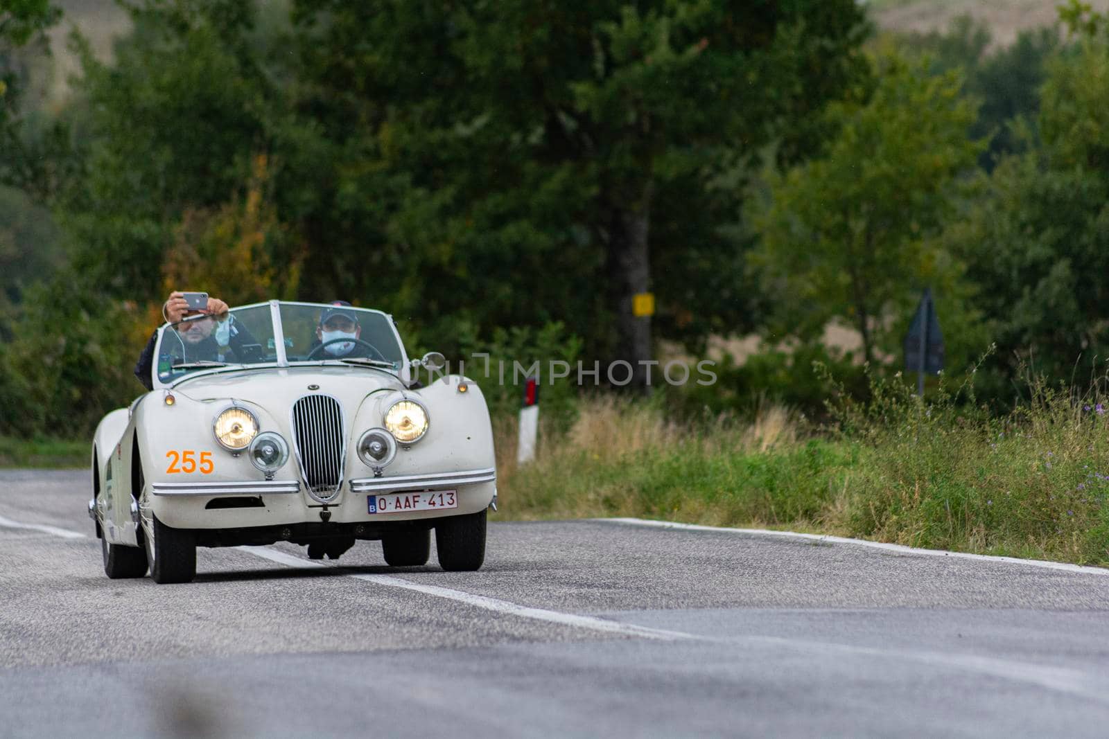 JAGUAR XK 120 SE OTS 1954 on an old racing car in rally Mille Miglia 2020 the famous italian historical race (1927-1957 by massimocampanari