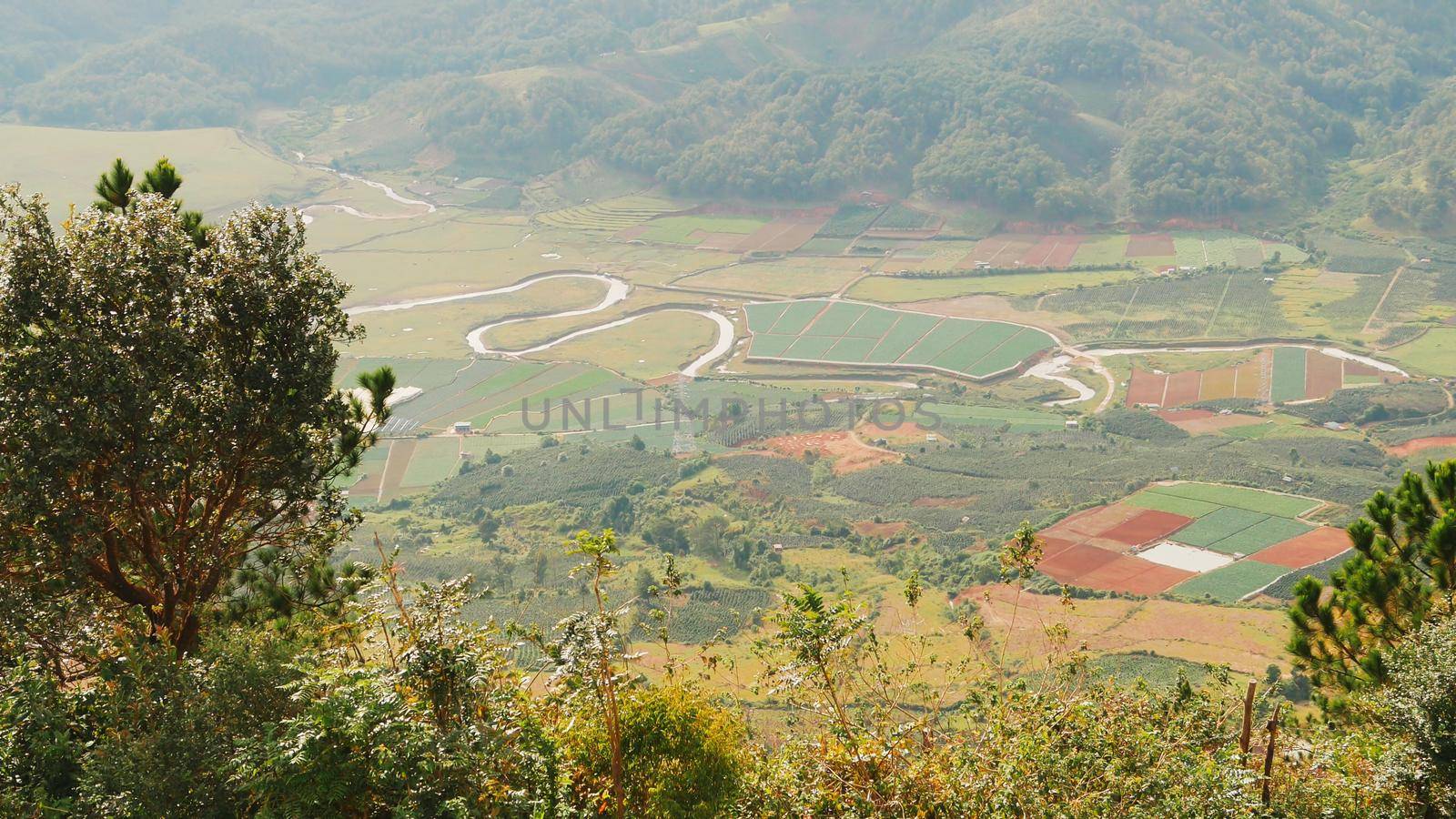 View from Lang Biang Mountain. Landscape at Mount Langbiang, place of excursions, central highlands near Dalat, Vietnam, Asia.