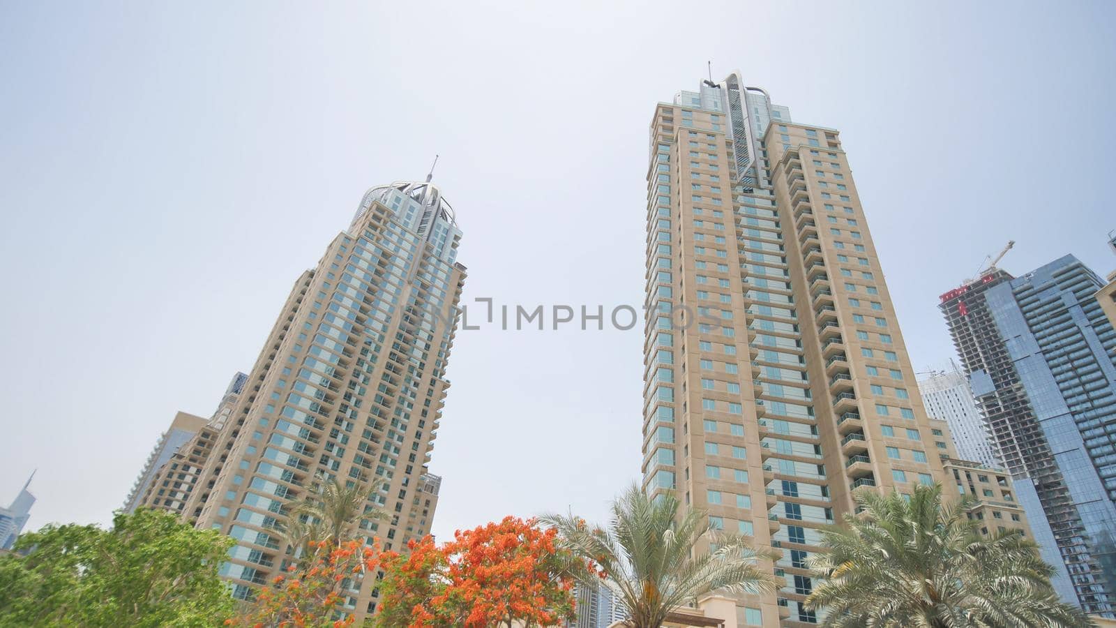 Driving through the streets of Dubai. View from the car window.