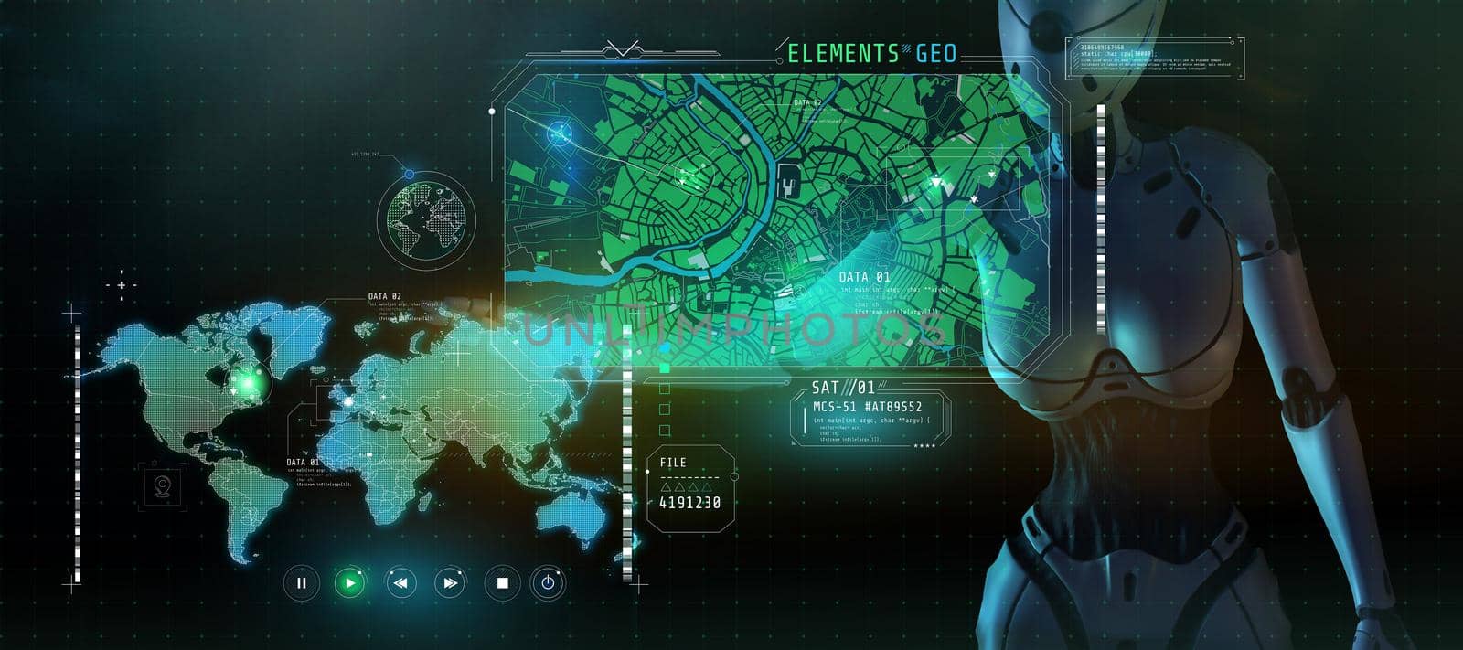 The electronic mind is working on finding and determining the geolocation of an object on a virtual panel.