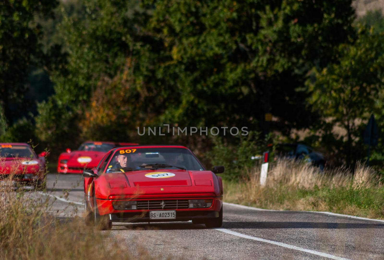 FERRARI 328 GTS 1987 on an old racing car in rally Mille Miglia 2020 the famous italian historical race (1927-1957) by massimocampanari