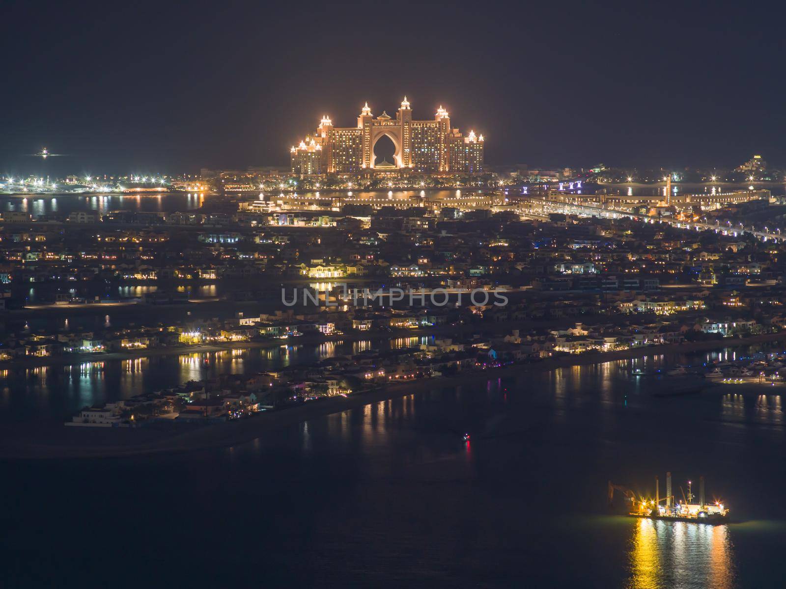 View from the height of the Palm Jumeirah at night. by DovidPro