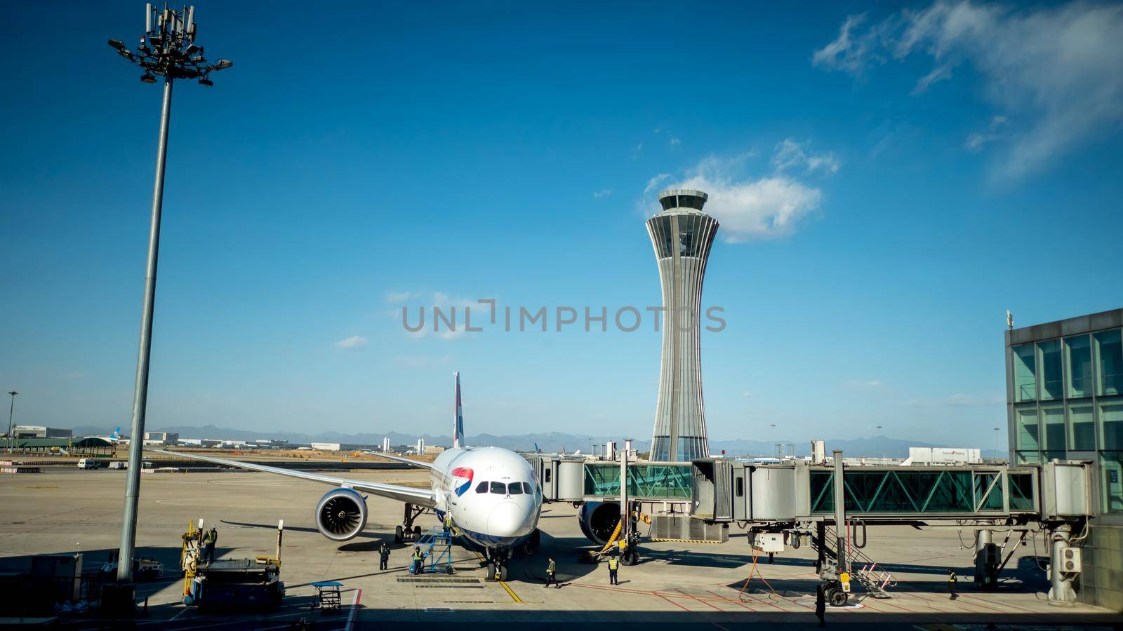 China Airport in Beijing. The aircraft is prepared for the flight departure.