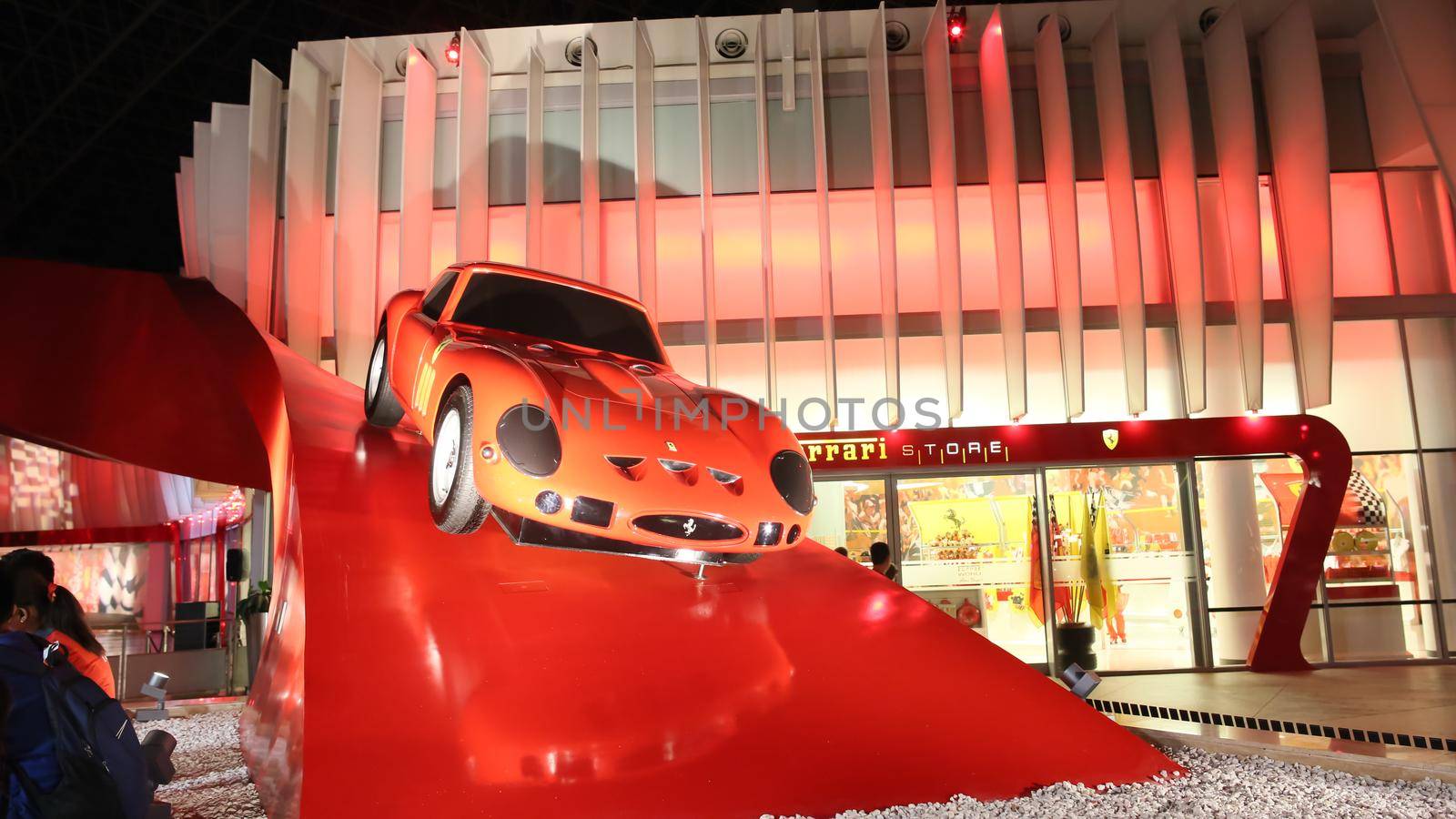 ABU DHABI, UAE - AUGUST 20, 2014: Ferrari World at Yas Island in Abu Dhabi. Legendary retro cars Ferrari. by DovidPro