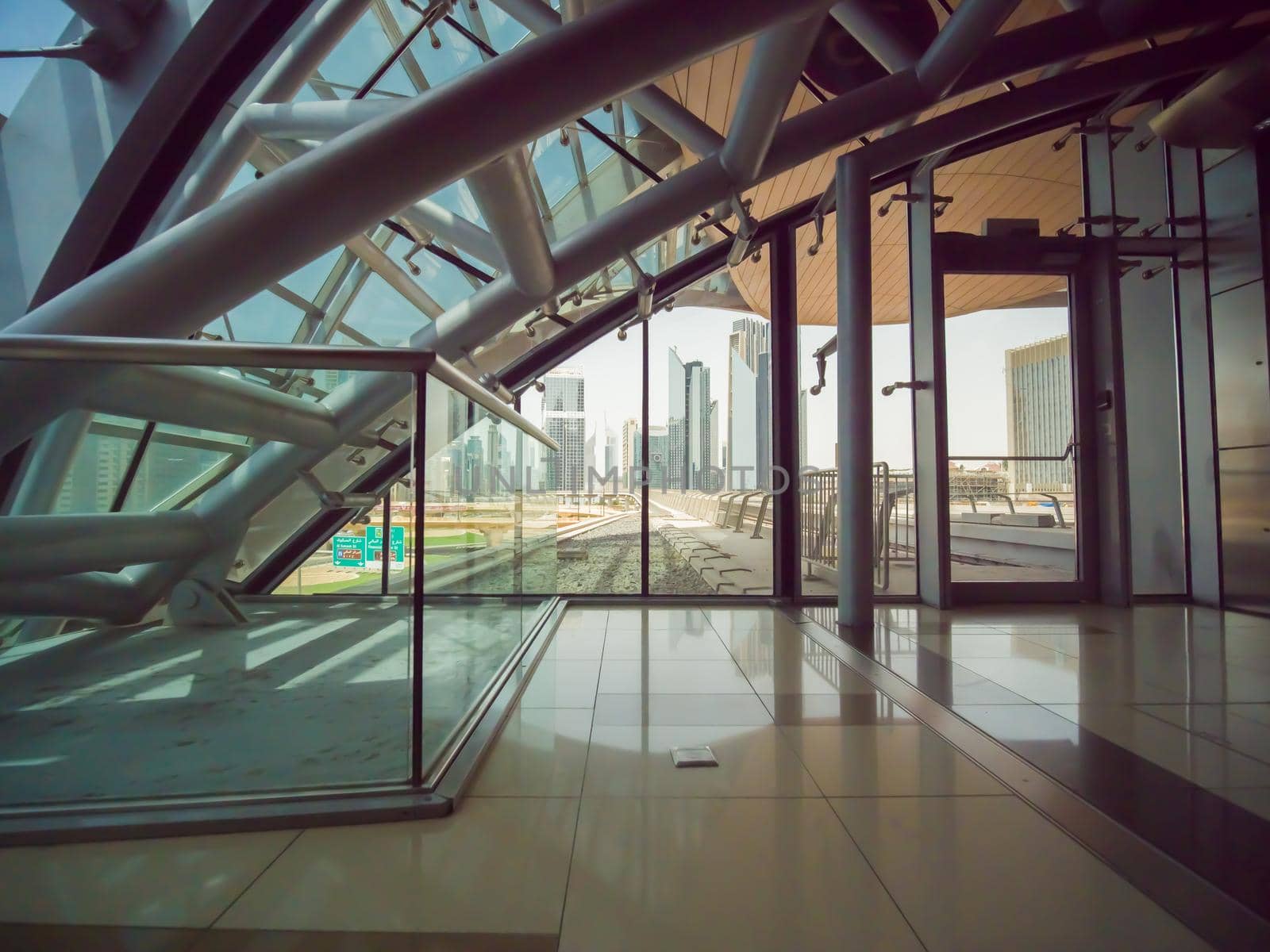 Hall subway in Dubai overlooking the city. by DovidPro