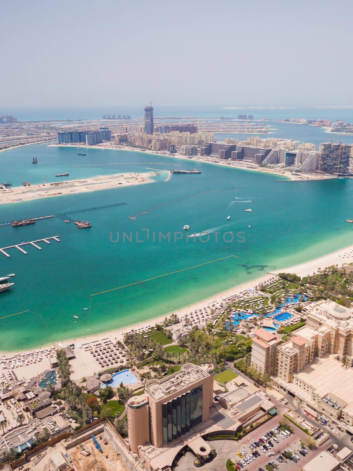 View on residential buildings on Palm Jumeirah island. The Palm Jumeirah is an artificial archipelago in Dubai emirate